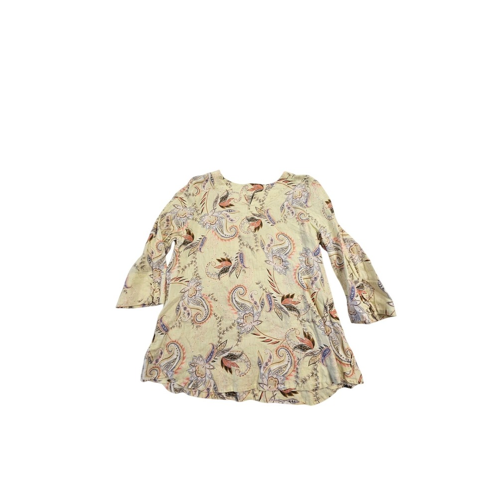 J. Jill Love Linen‎ Paisley Floral 3/4 Sleeve Tunic Top Yellow Blue Pink Small